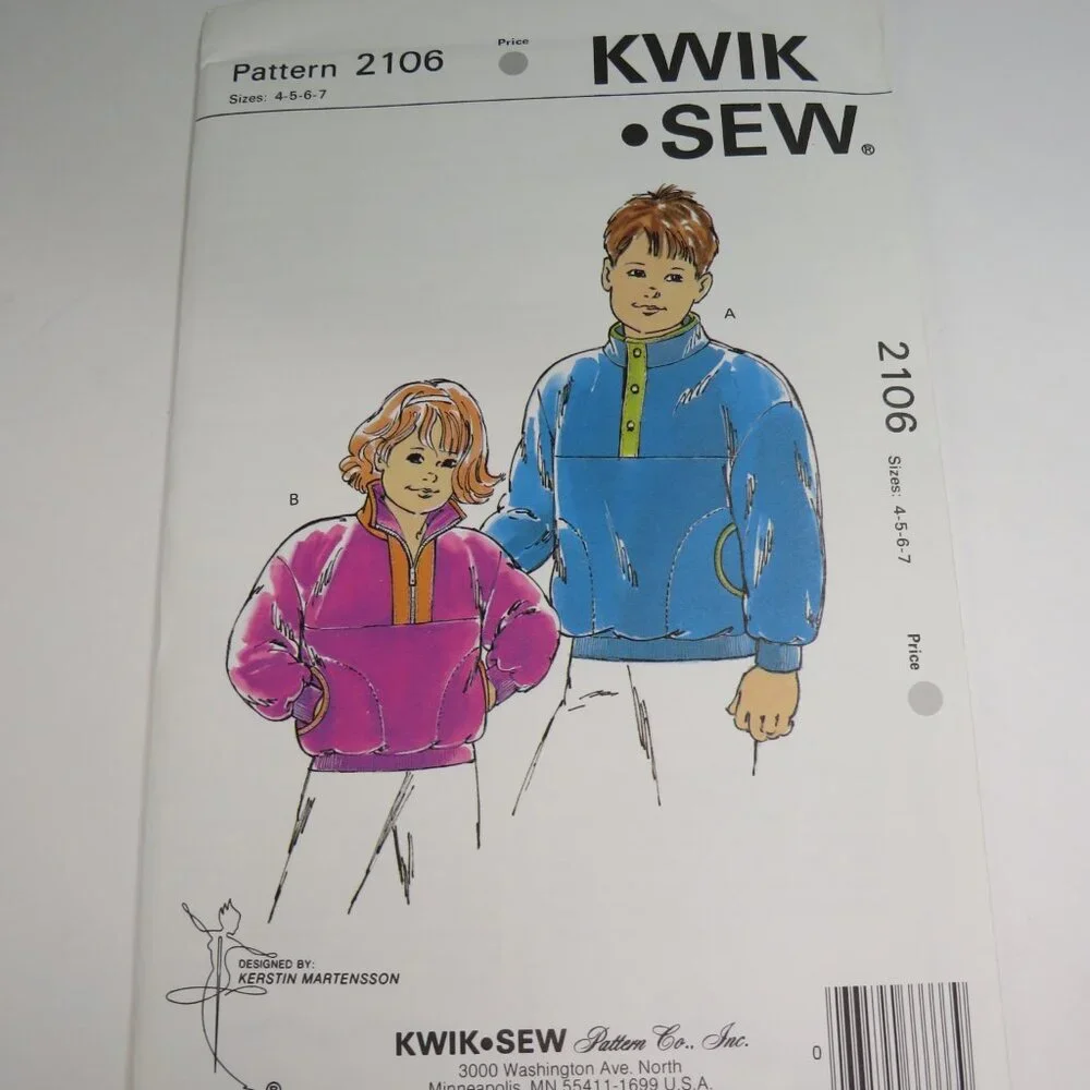 Kwik Sew 2106 Child Jacket/Coat UNCUT size 4-7 sewing pattern